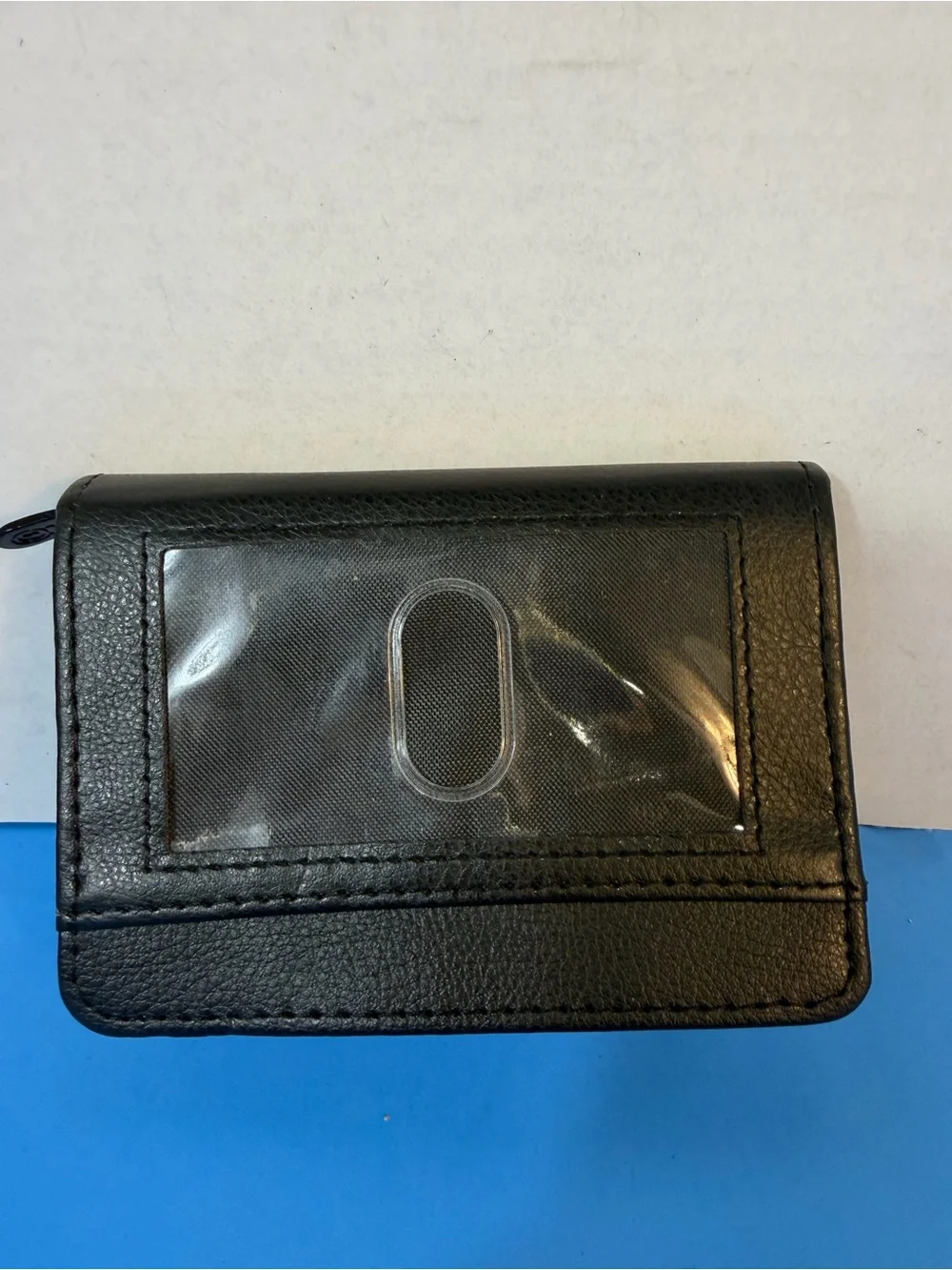 Black Leather Bi-Fold Wallet with Embossed Logo